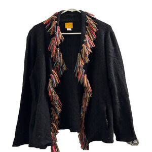 Ruby Red Colorful Fringe Black Open Cardigan Size Medium